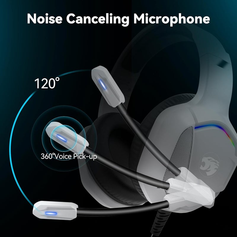 IMYB Gaming Headset with Microphone for Pc, Xbox One Series X/s, Ps4, Ps5, Switch, Stereo Wired Noise Cancelling Over-Ear Headphones with Mic, RGB, for Computer, Laptop, Mac, Nintendo, Gamer (White) - Image 3